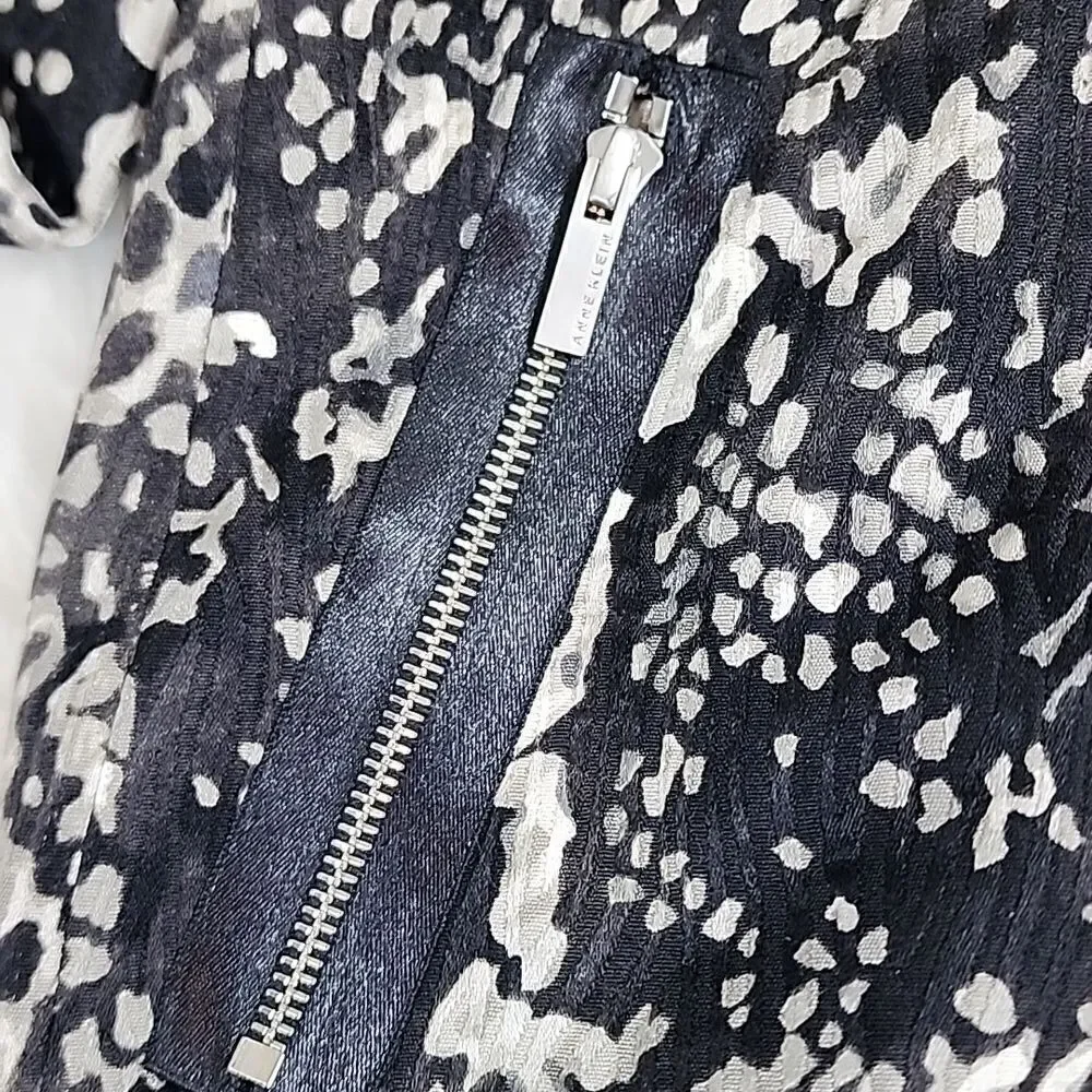 Silk & Wool Blend Black & Gray Animal Print Anne Klein Zippered Jacket